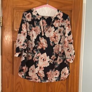Floral Print Women's Top - Black and Pink